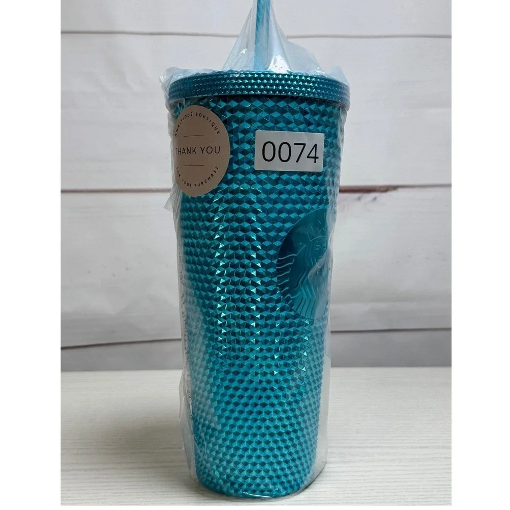 NWT / Starbucks Teal/Turquiose Studded Tumbler with Straw‎ / Sku0074